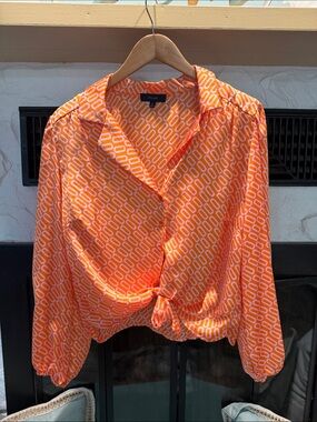 Orange Geometric Button-Front Women's Blouse